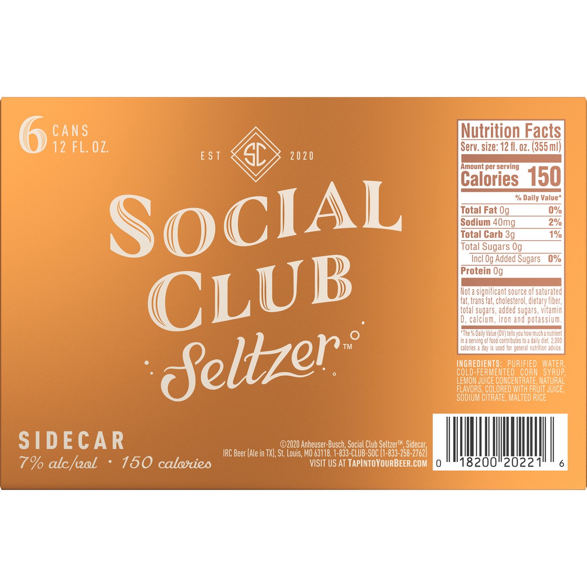 slide 3 of 7, Social Club Seltzer Sidecar Hard Seltzer Cocktail, 6 ct; 12 oz