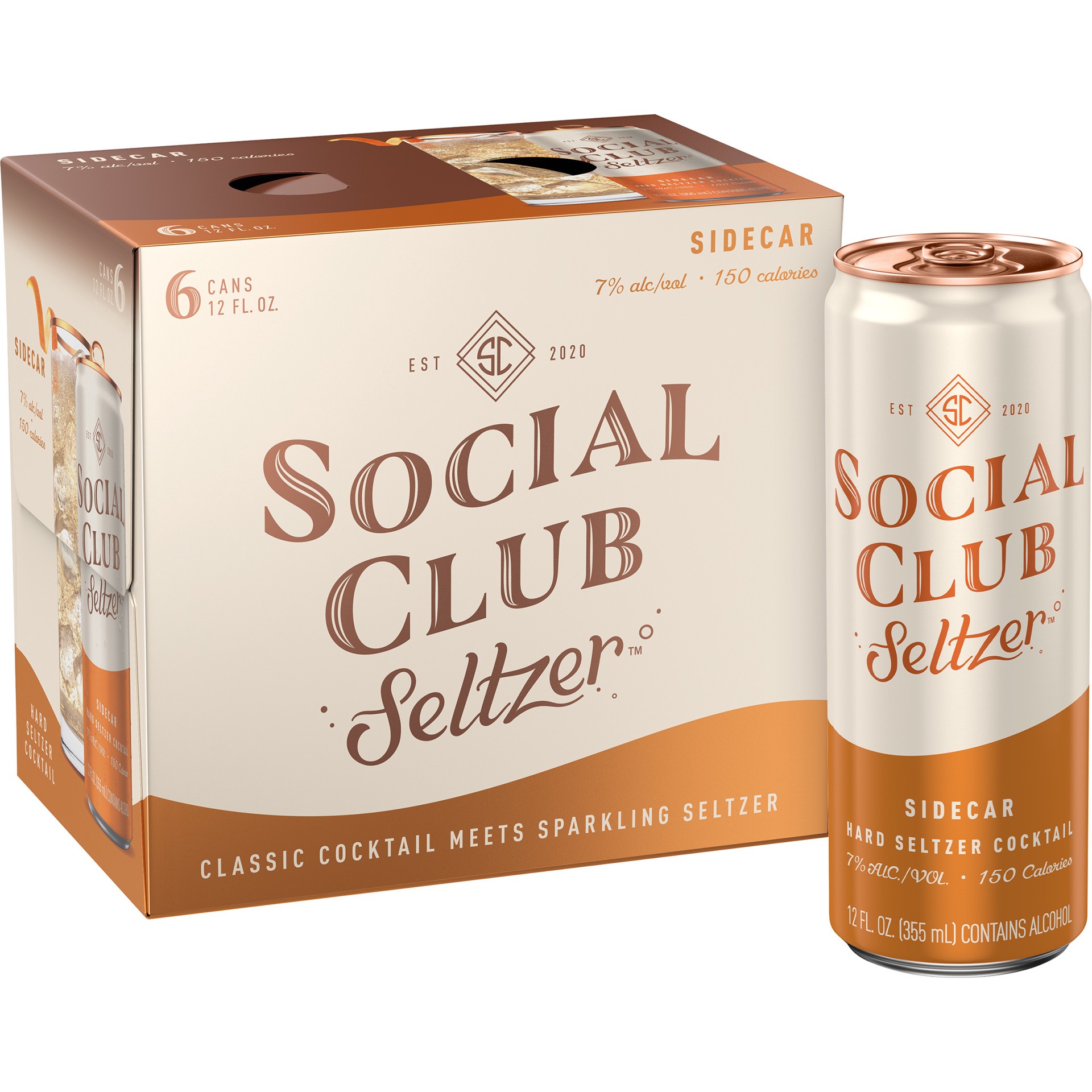 slide 1 of 7, Social Club Seltzer Sidecar Hard Seltzer Cocktail, 6 ct; 12 oz