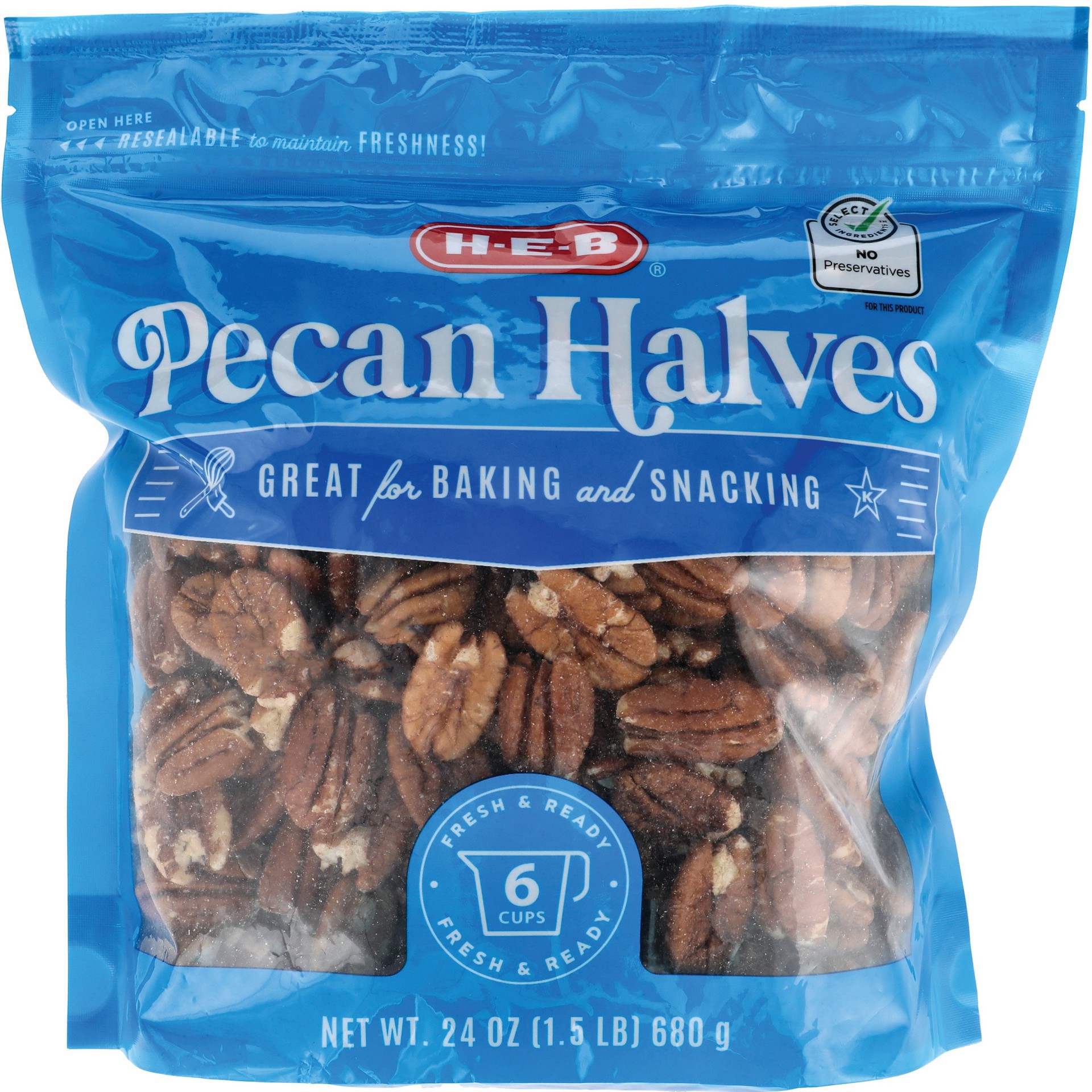 slide 1 of 1, H-E-B Pecan Halves, 24 oz