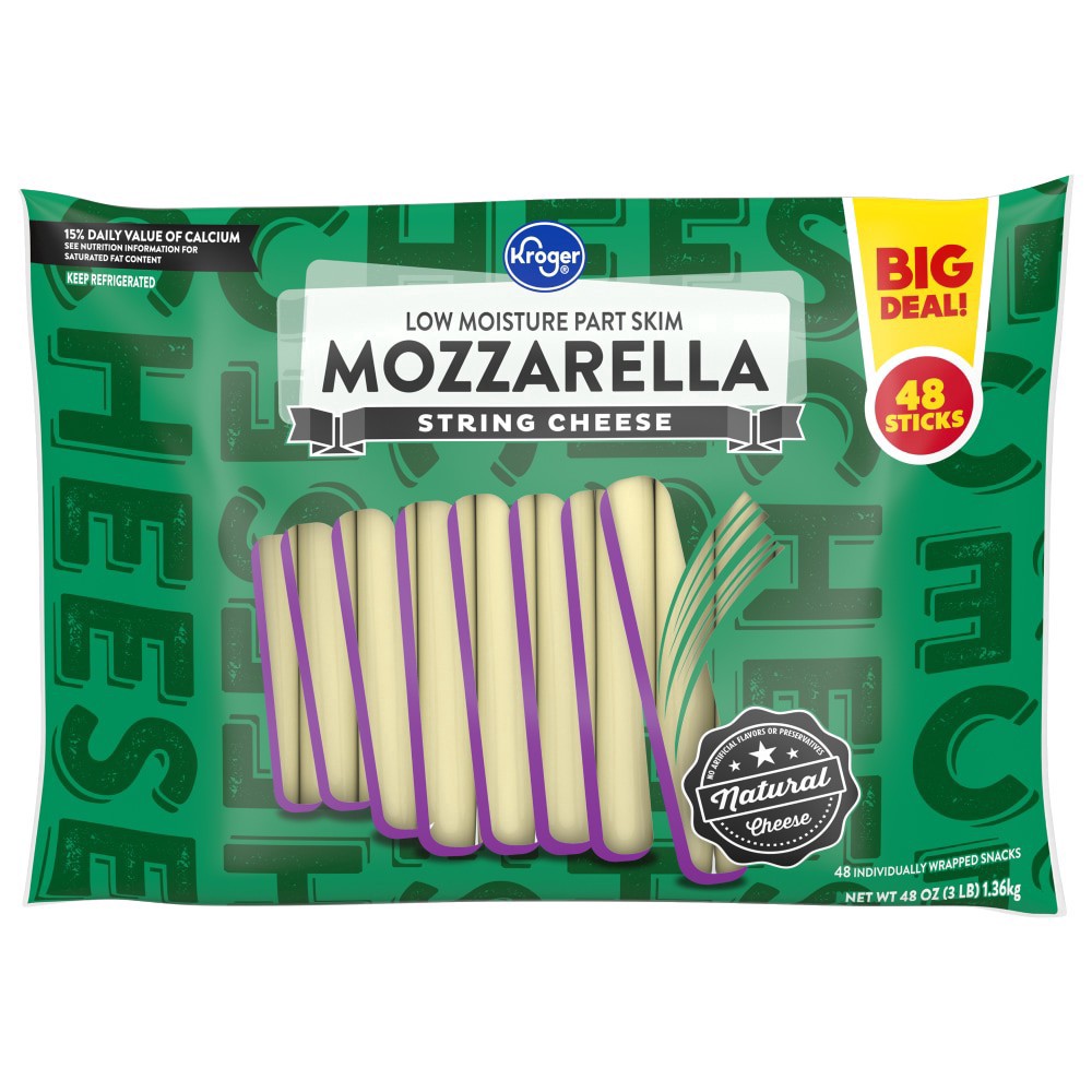 slide 1 of 2, Kroger Mozzarella String Cheese, 48 oz