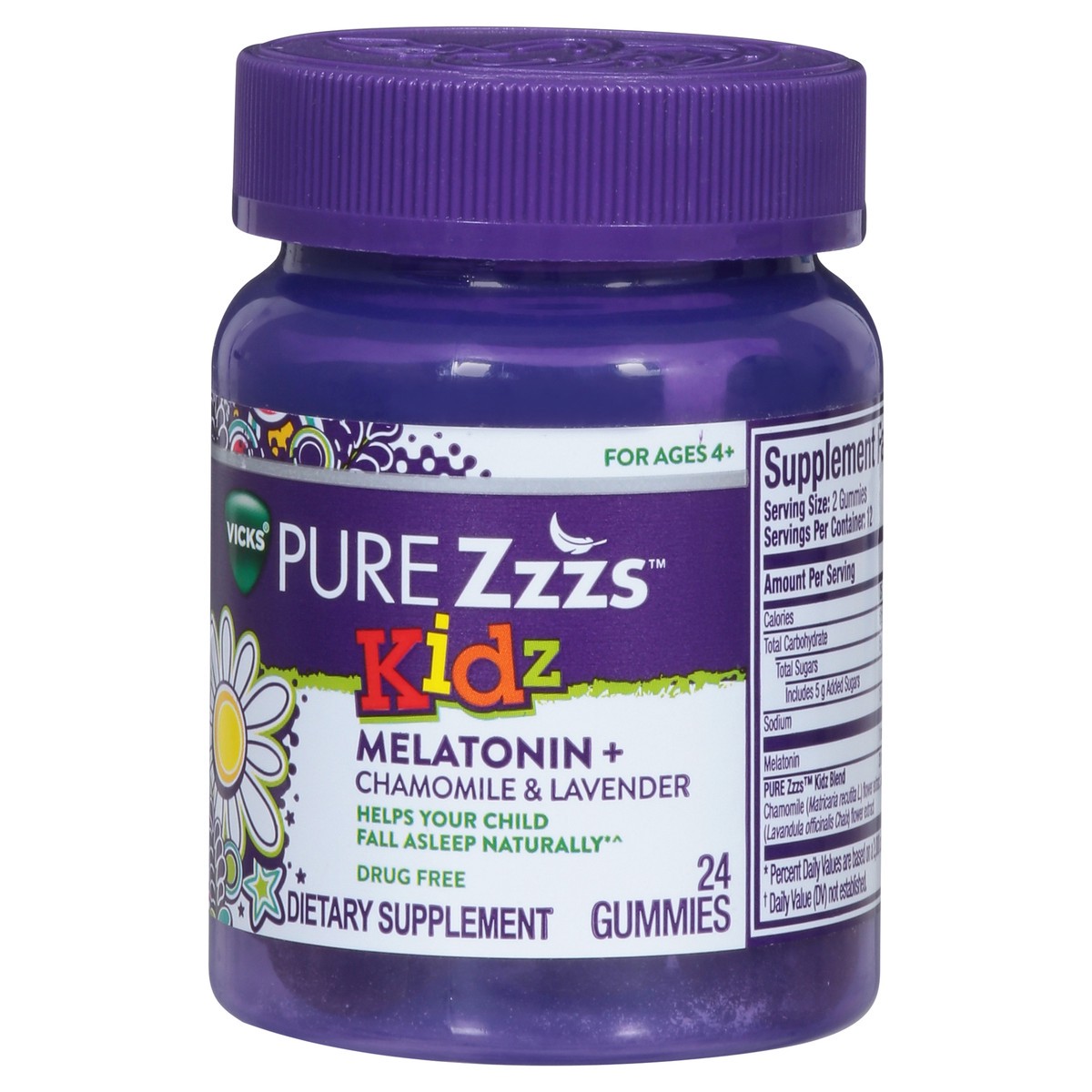 slide 9 of 9, VICKS PURE Zzzs Kidz, Melatonin Sleep Aid Gummies for Kids and Children, Helps Your Child Fall Asleep Naturally, Low Dose Melatonin, 24 Gummies, 24 ct