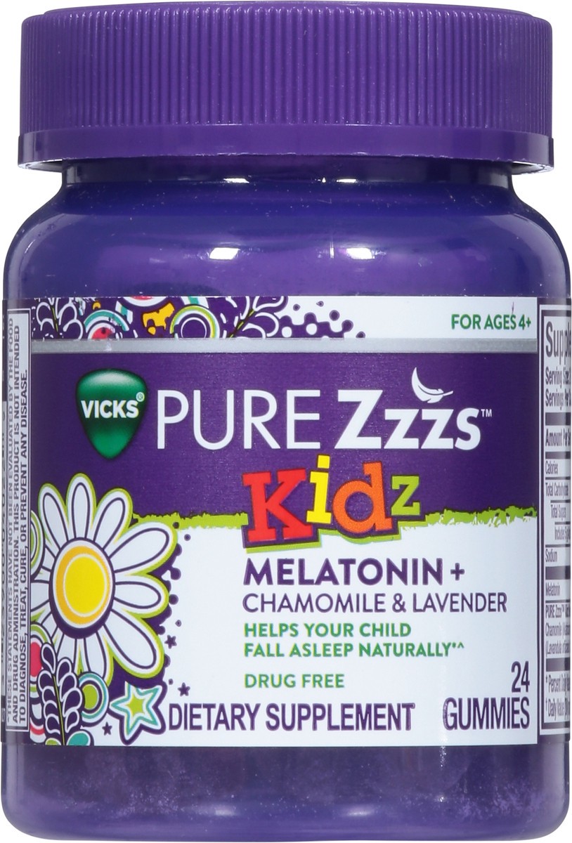 slide 6 of 9, VICKS PURE Zzzs Kidz, Melatonin Sleep Aid Gummies for Kids and Children, Helps Your Child Fall Asleep Naturally, Low Dose Melatonin, 24 Gummies, 24 ct