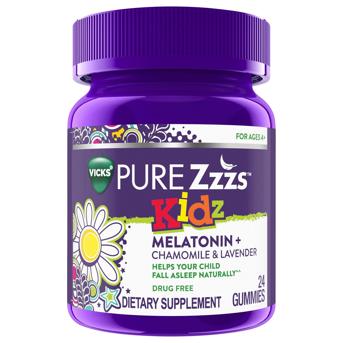 slide 1 of 9, VICKS PURE Zzzs Kidz, Melatonin Sleep Aid Gummies for Kids and Children, Helps Your Child Fall Asleep Naturally, Low Dose Melatonin, 24 Gummies, 24 ct