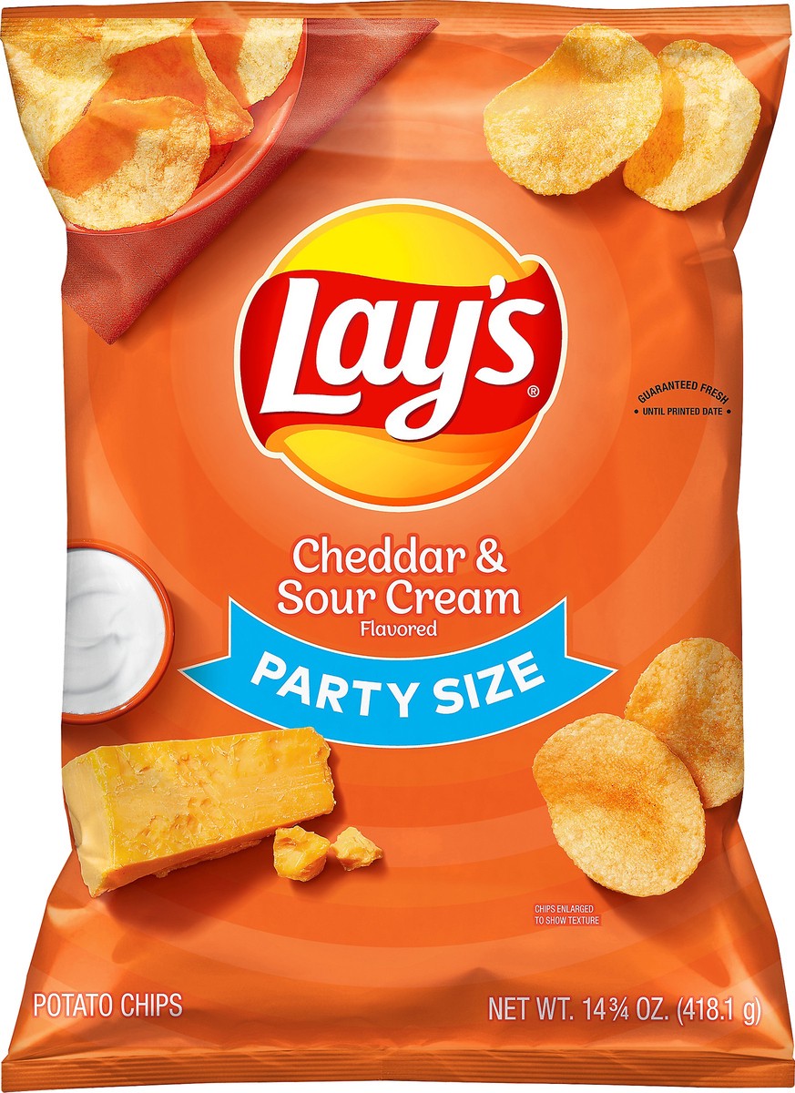 slide 2 of 3, Lay's Party Size Cheddar & Sour Cream Flavored Potato Chips 14.75 oz, 14.75 oz