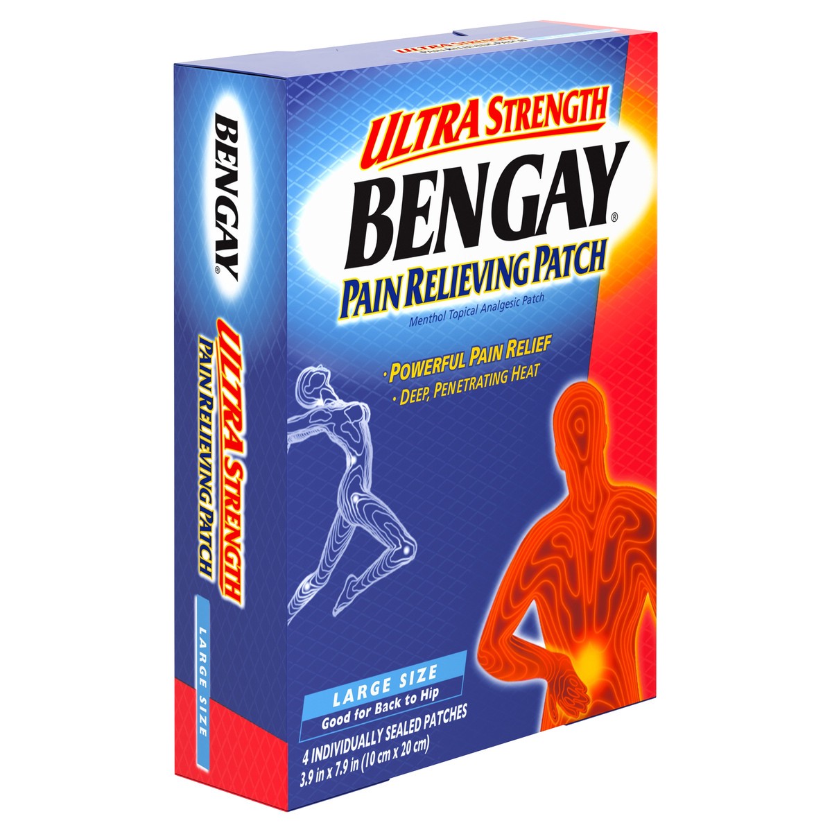 slide 5 of 6, BENGAY Ultra Strength Bengay Pain Relief Patch for Muscle, Pain, Large 3.9 x 7.9 inches, 4 Count, 4 ct