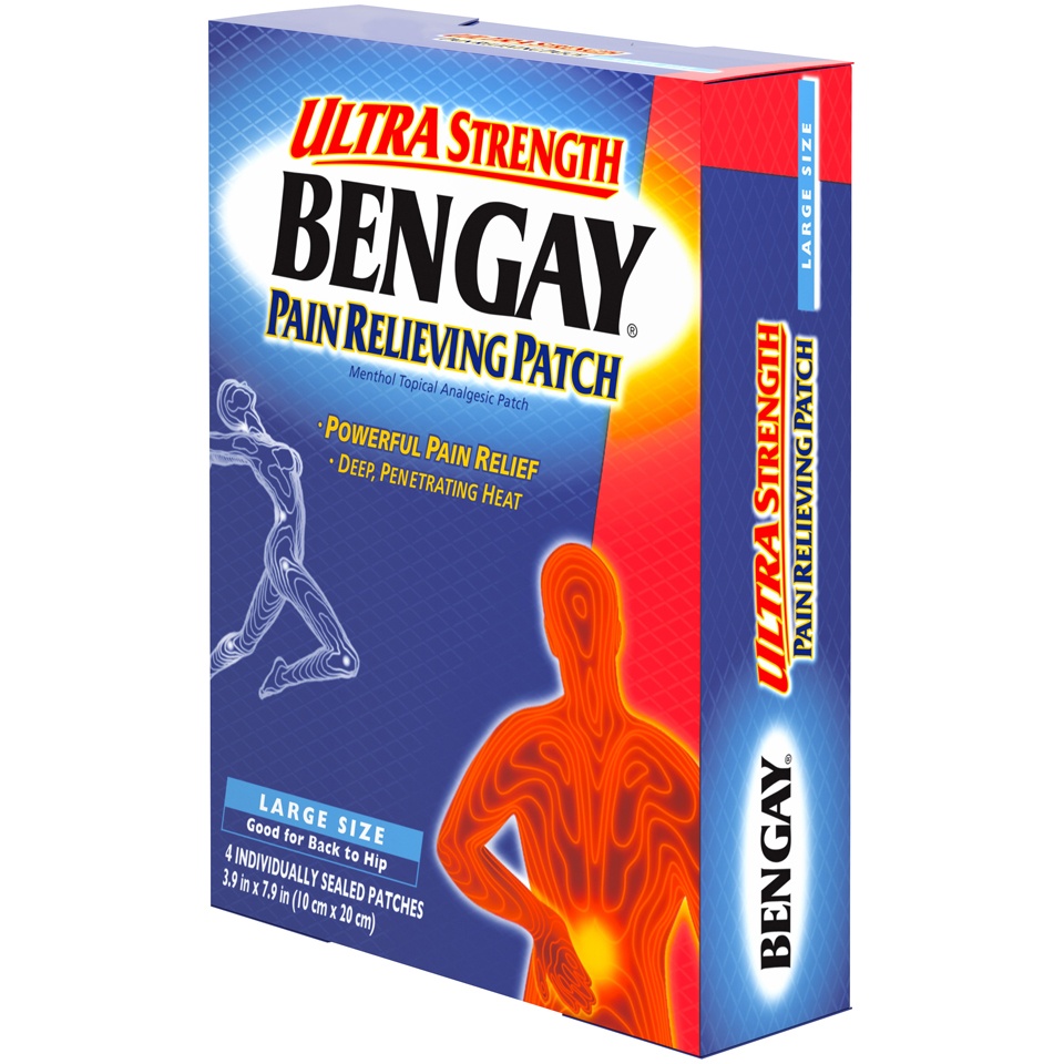 slide 3 of 6, BENGAY Large Size Ultra Strength Pain Relieving Patch, 4 ct