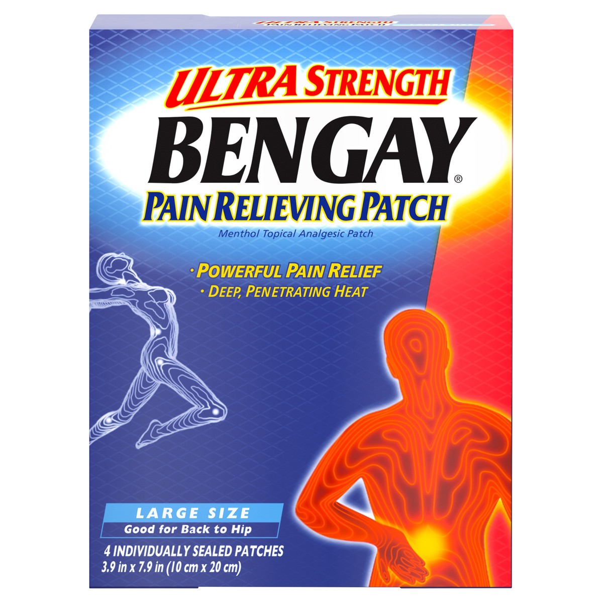 slide 1 of 6, BENGAY Ultra Strength Bengay Pain Relief Patch for Muscle, Pain, Large 3.9 x 7.9 inches, 4 Count, 4 ct