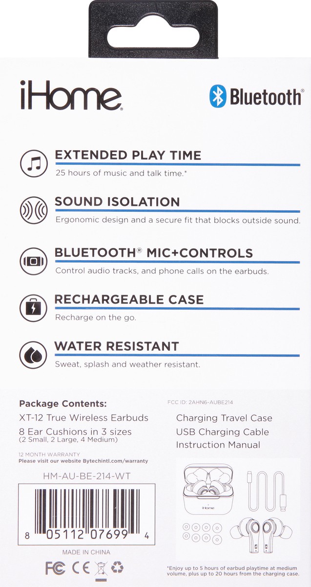 slide 9 of 9, iHome XT-12 True Wireless Earbuds 1 ea, 1 ct