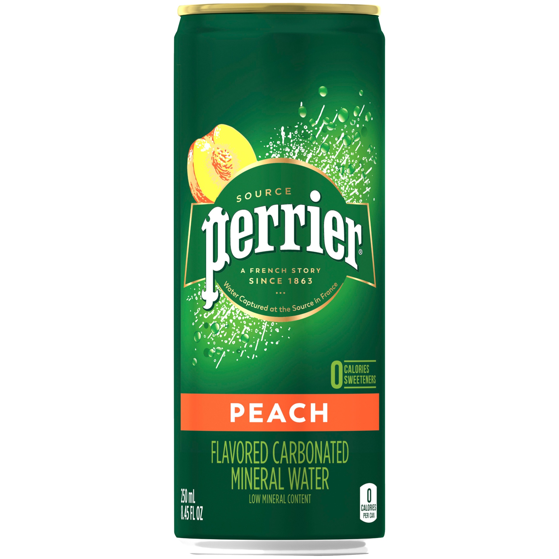 slide 1 of 3, PERRIER Peach Flavored Carbonated Mineral Water, 8.45 oz