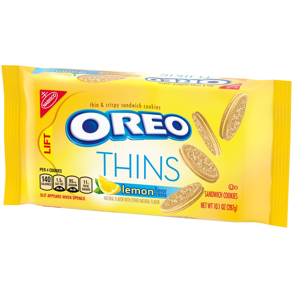 slide 8 of 9, OREO Thins Lemon Flavored Creme Sandwich Cookies, 10.1 oz, 0.66 lb