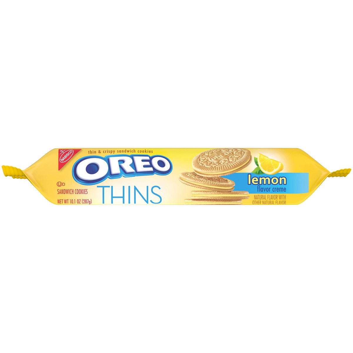 slide 2 of 9, OREO Thins Lemon Flavored Creme Sandwich Cookies, 10.1 oz, 0.66 lb