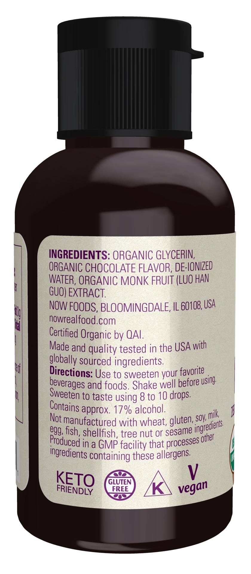 slide 3 of 4, NOW Real Food Monk Fruit Chocolate Liquid, Organic - 1.8 fl. oz., 1.80 fl oz