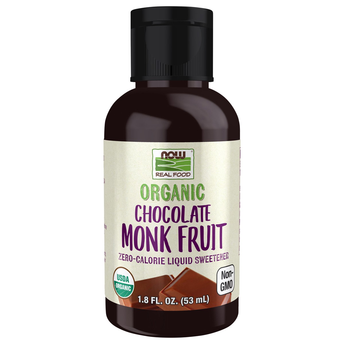 slide 1 of 4, NOW Real Food Monk Fruit Chocolate Liquid, Organic - 1.8 fl. oz., 1.80 fl oz