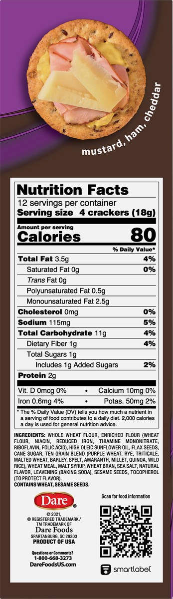 slide 8 of 9, Dare Breton Multi-Grain Crackers 7.3 oz, 7.3 oz