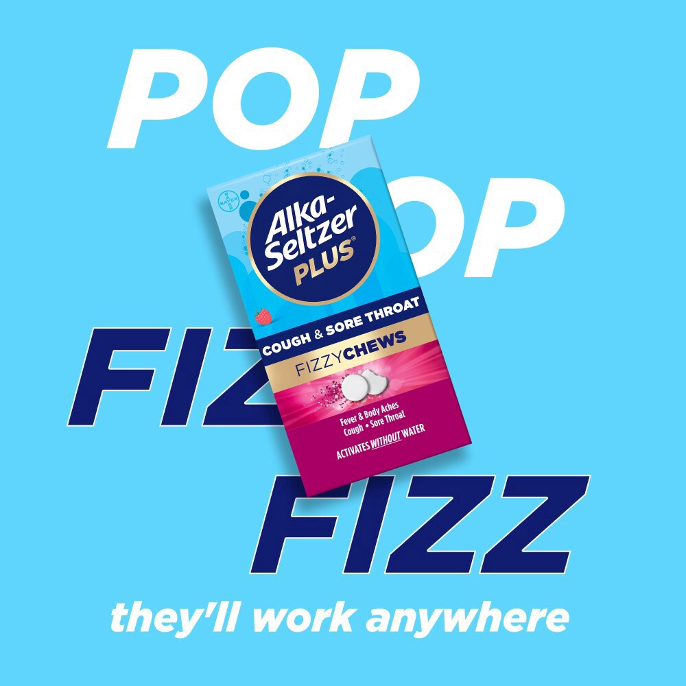 slide 2 of 6, Alka-Seltzer Fizzy Chews Cough & Sore Throat Tablets, Raspberry, 24 Ct, 24 ct
