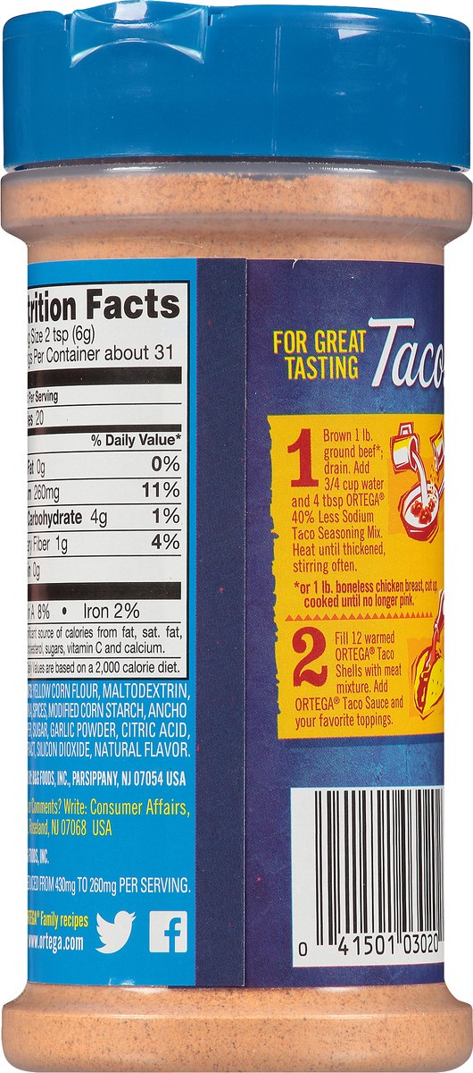 slide 6 of 8, Ortega 40% Less Sodium Taco Seasoning Mix Value Size 6.5 oz, 6.5 oz