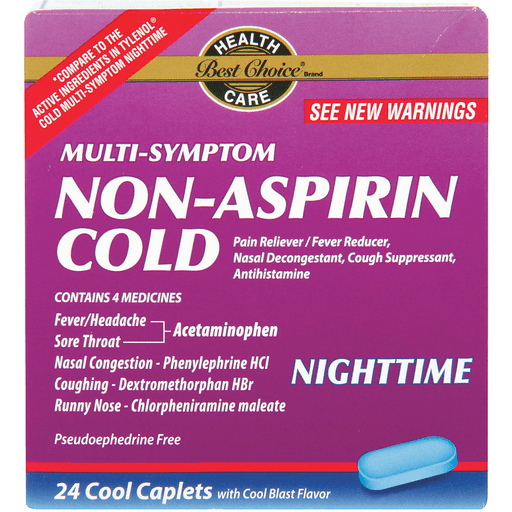 slide 1 of 1, Best Choice Mult-Symptom Non-Aspirin Cold Nighttime Caplets, 24 ct