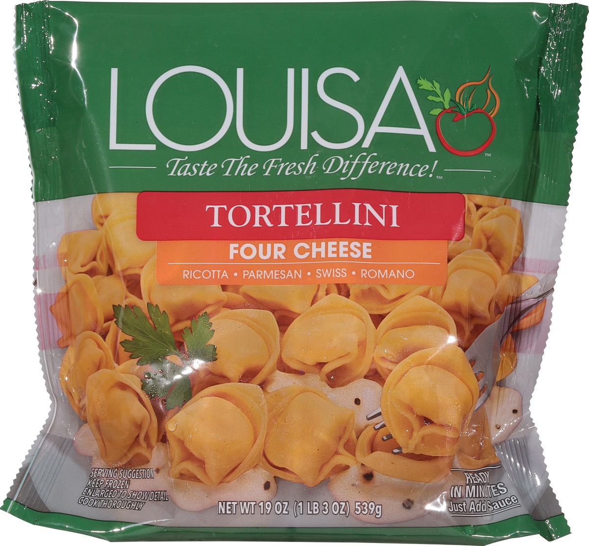 slide 14 of 14, Louisa Four Cheese Tortellini, 19 oz