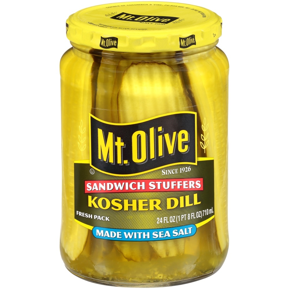 slide 1 of 1, Mt. Olive Kosher Dill Sandwich Stuffers, 24 fl oz