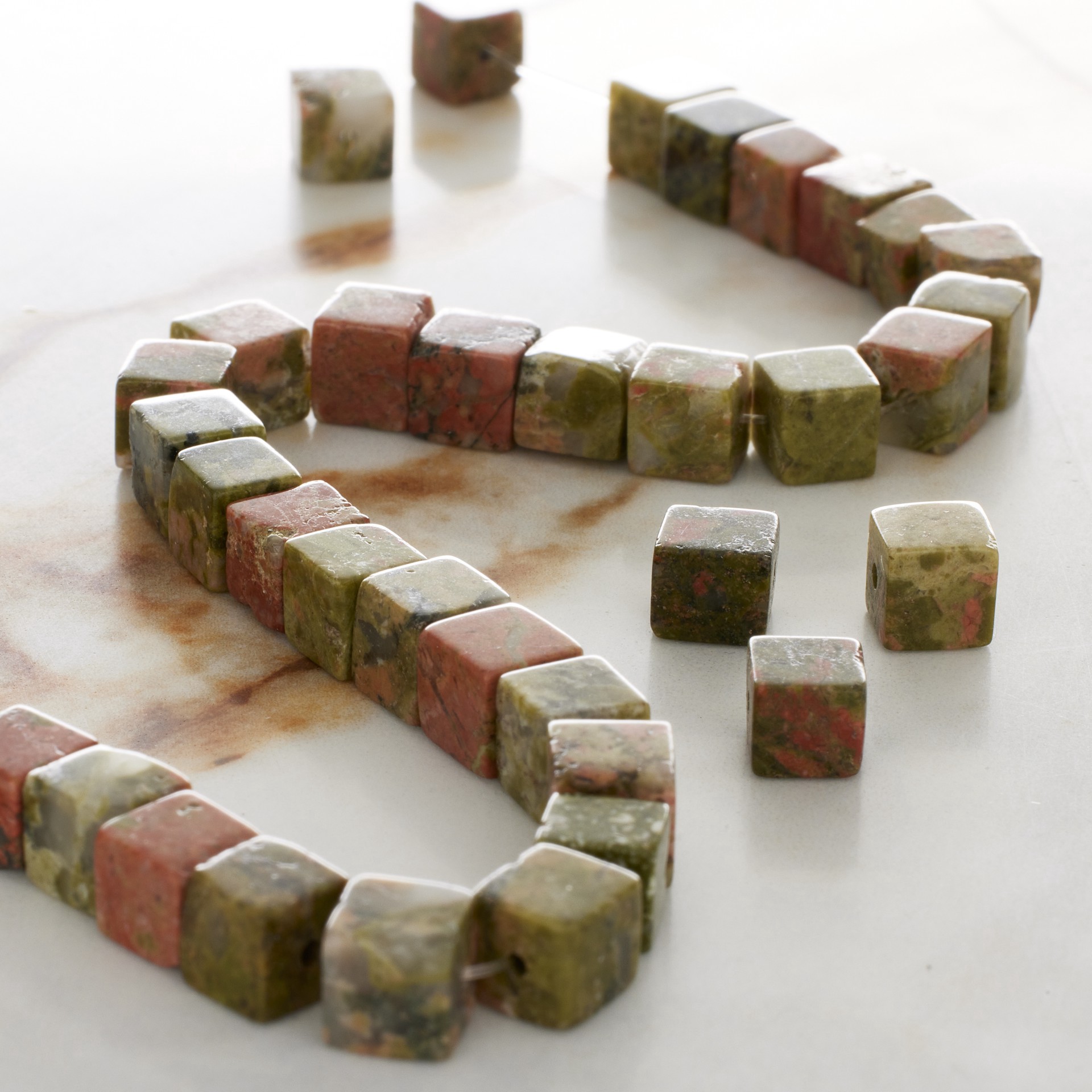 slide 2 of 3, Green Unakite Cube Beads, 6mm By Bead Landing, 6 mm