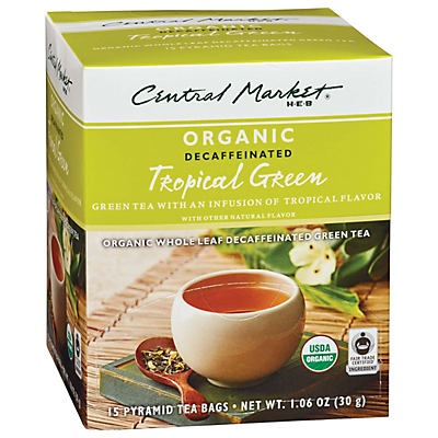 slide 1 of 1, Central Market Organics Decaffeinated Tropical Green Pyramid Tea Bags, 15 ct