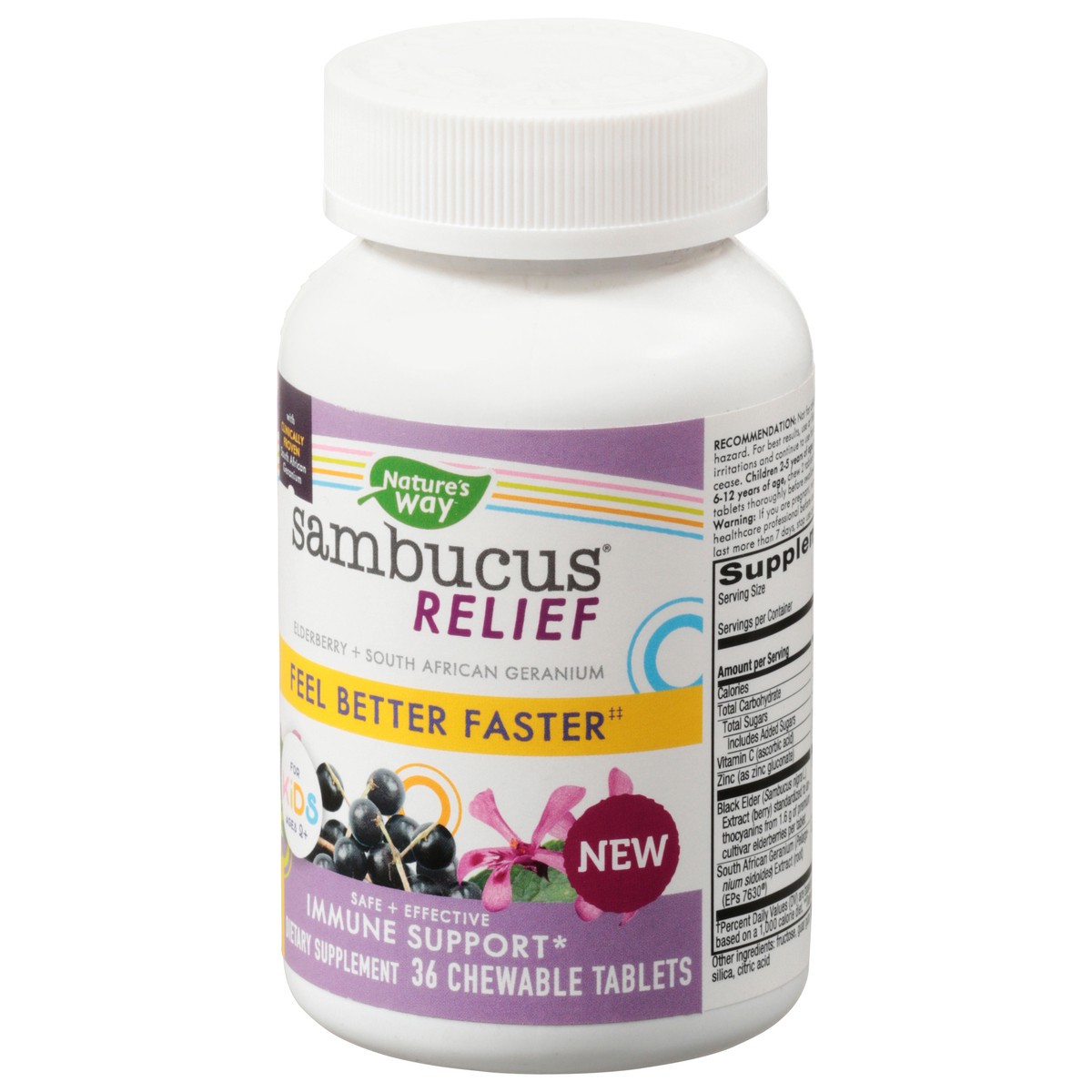 slide 3 of 9, Nature's Way Immune Support Sambucus Relief for Kids 36 Chewable Tablets, 36 ct