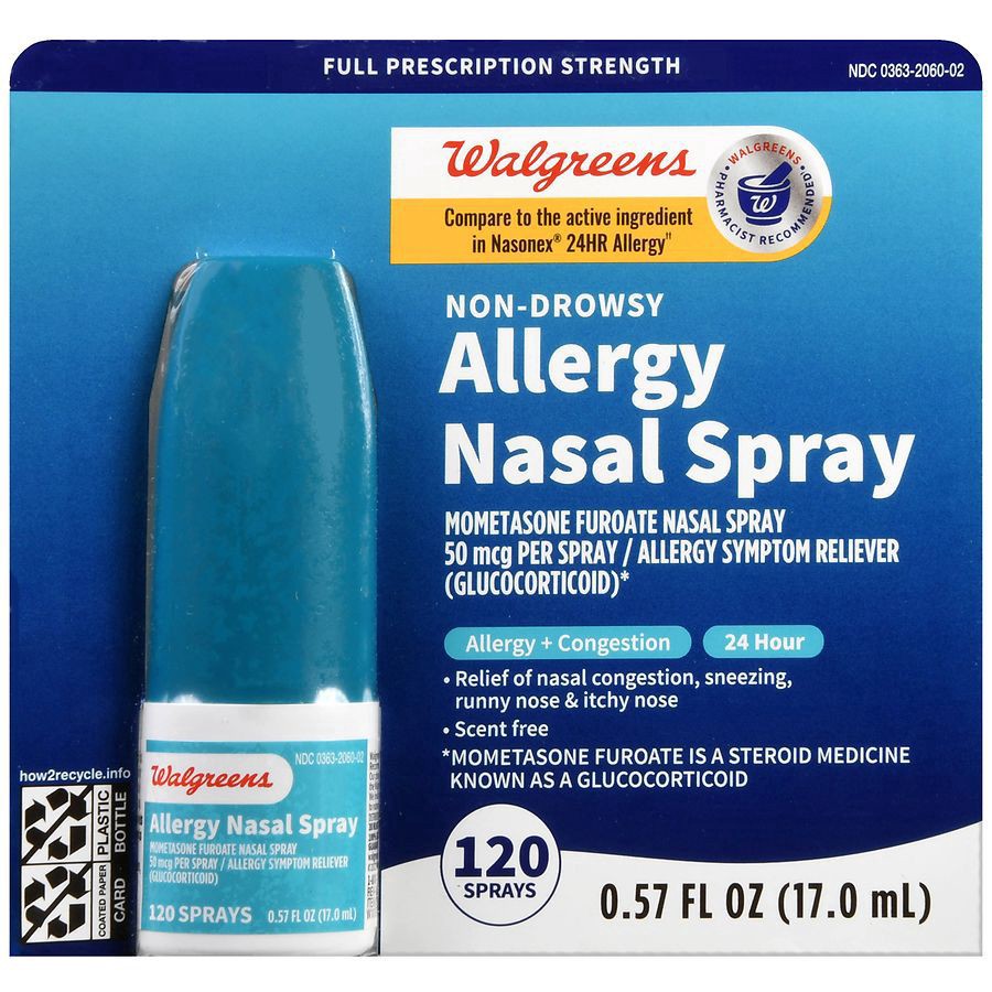 slide 1 of 5, Walgreens 24 Hour Allergy Nasal Spray, Mometasone Furoate, Non-Drowsy, 0.57 fl oz