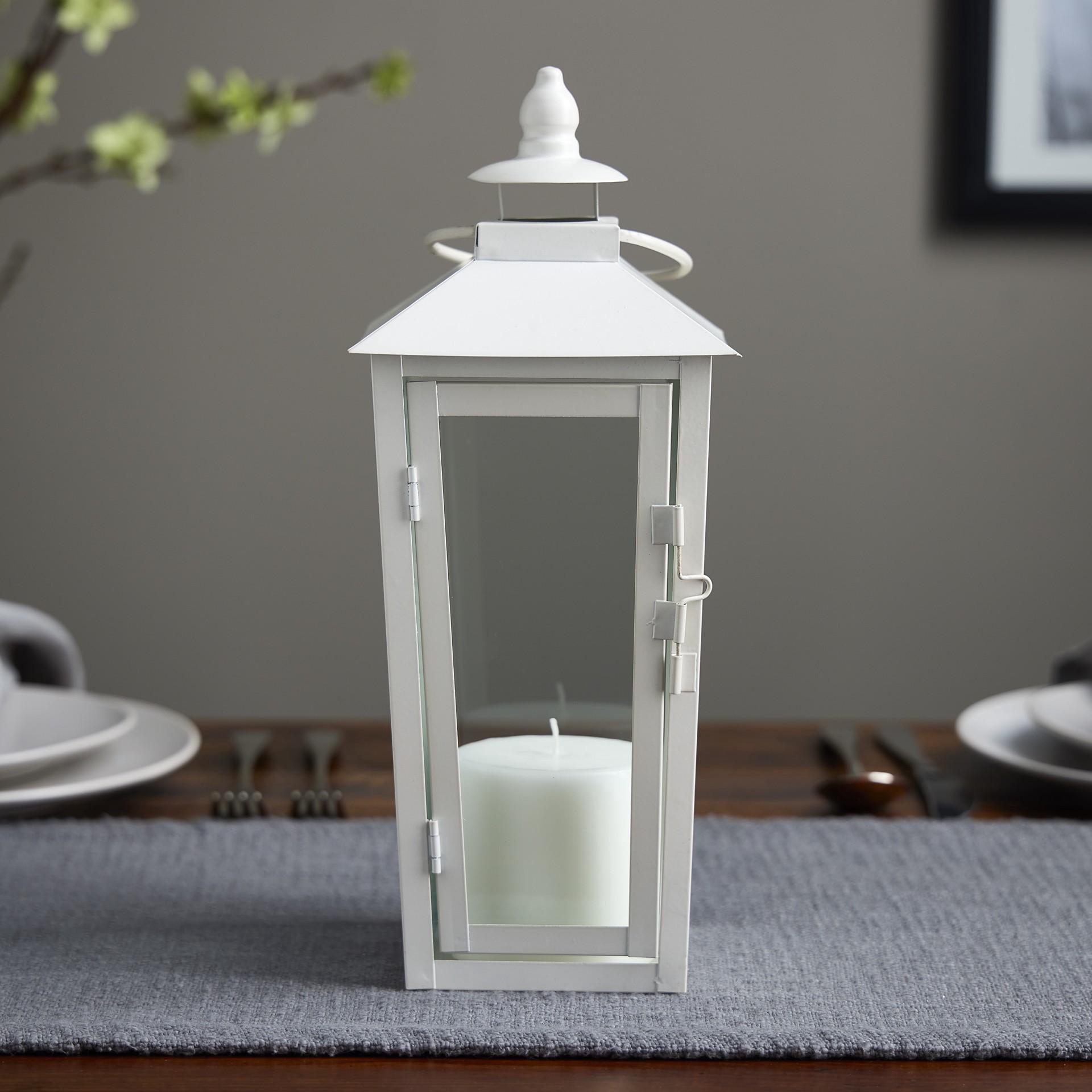 slide 5 of 5, 12.2" White Metal Lantern By Ashland, 5.12 in x 5.12 in x 12.2 in