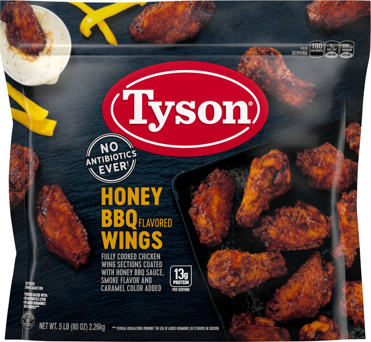 slide 2 of 9, Tyson Fully Cooked Honey BBQ Bone-In Chicken Wings, 5 lb. (Frozen), 2.27 kg