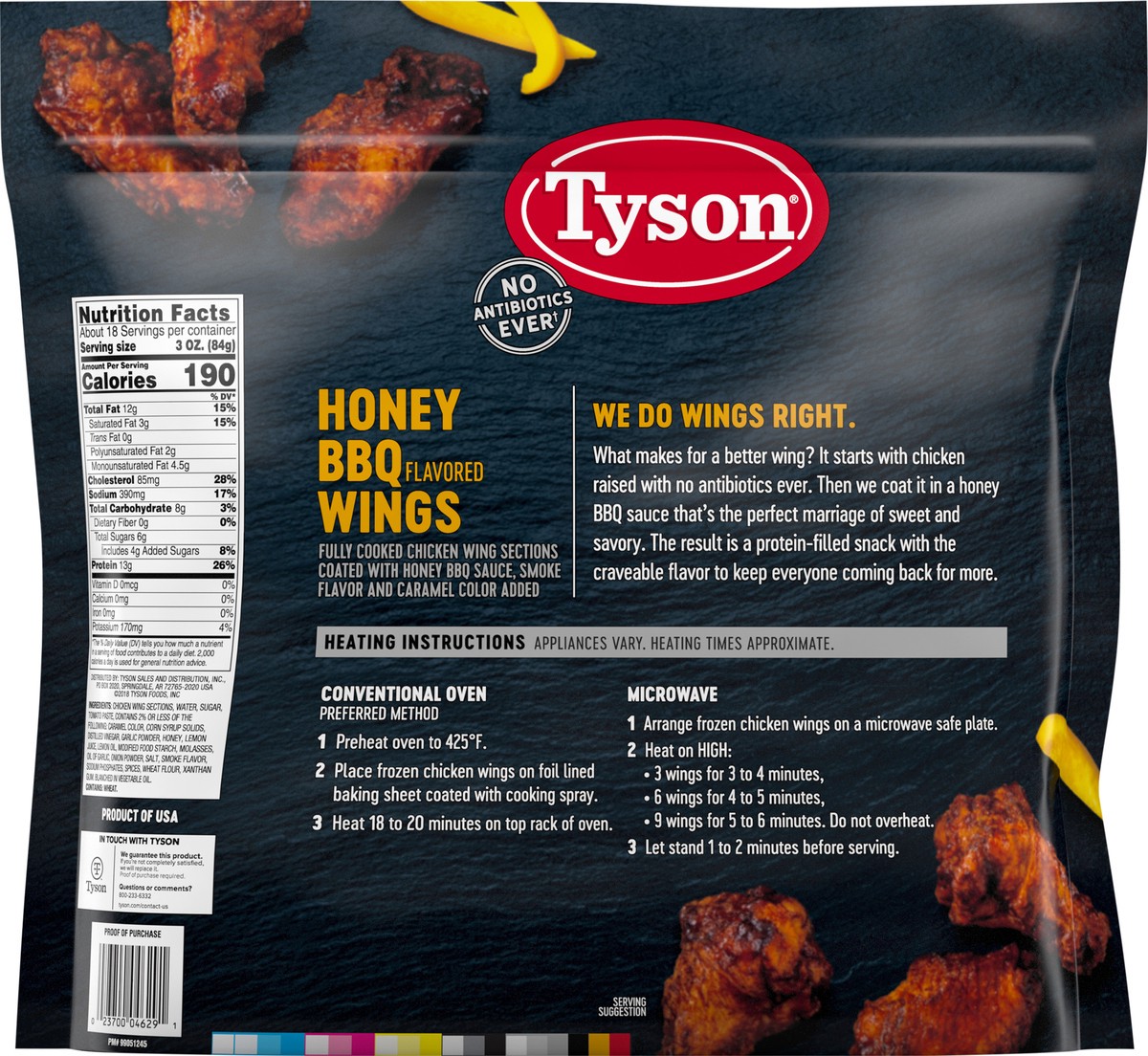 slide 8 of 9, Tyson Fully Cooked Honey BBQ Bone-In Chicken Wings, 5 lb. (Frozen), 2.27 kg