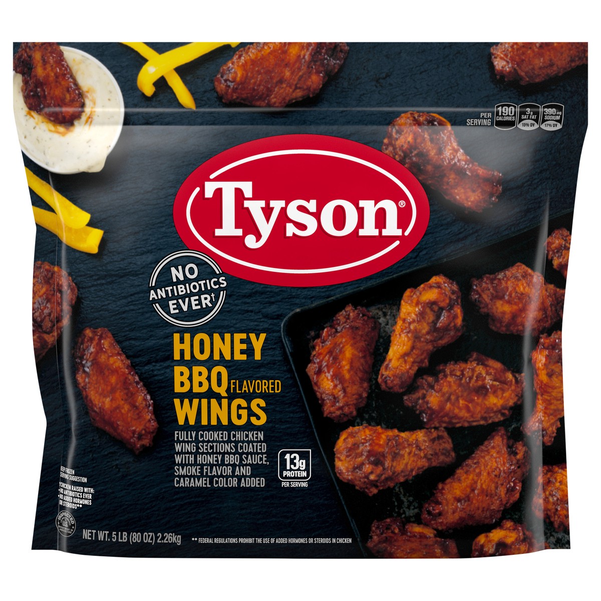 slide 1 of 9, Tyson Fully Cooked Honey BBQ Bone-In Chicken Wings, 5 lb. (Frozen), 2.27 kg