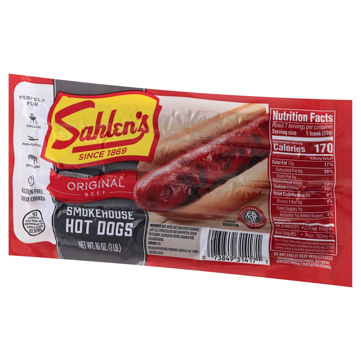 slide 4 of 13, Sahlen's Smokehouse Original Beef Hot Dogs 16 oz, 16 oz