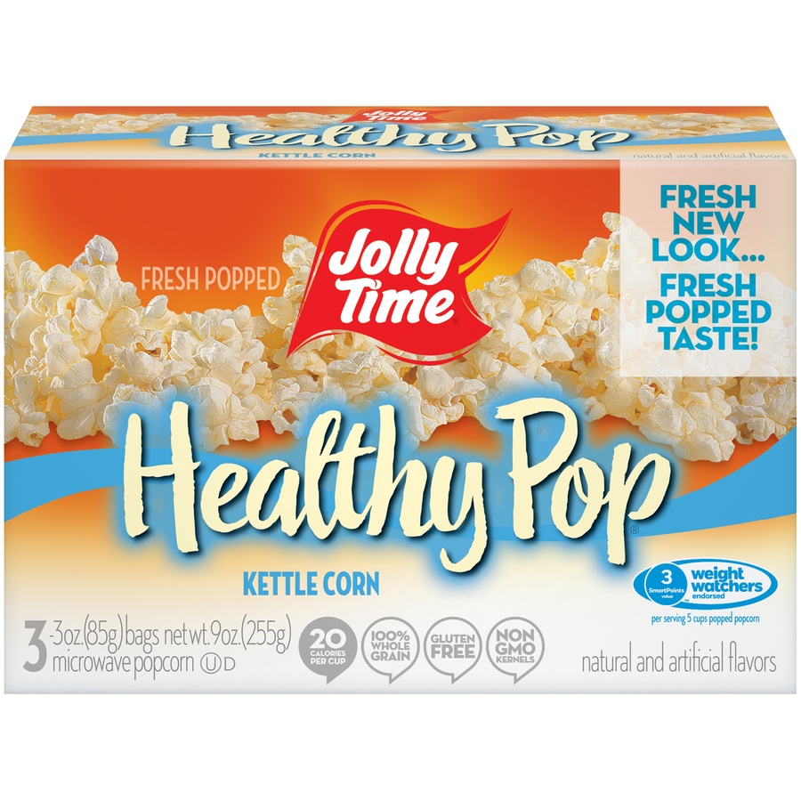 slide 1 of 10, Jolly Time Healthy Pop 97 Fat Free Kettle Corn Microwave Popcorn, 3 ct; 9 oz