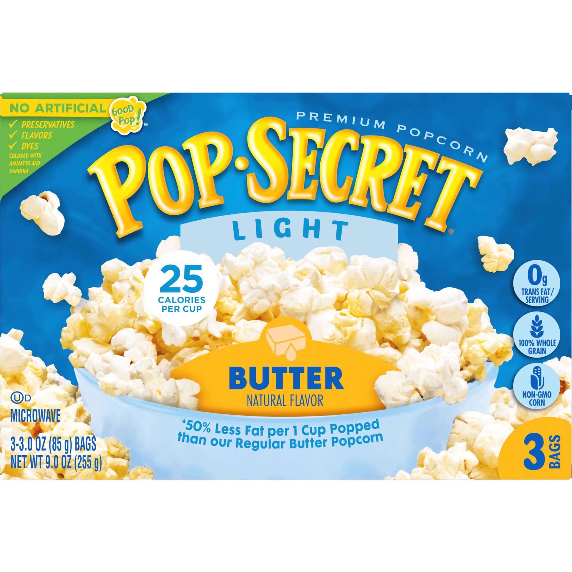 slide 5 of 5, Pop-Secret Microwave Popcorn, Light Butter Flavor, 3 Oz Sharing Bags, 3 Ct, 9 oz