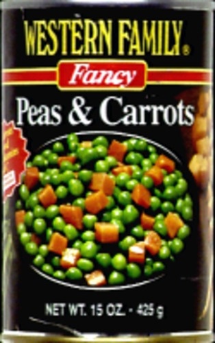 slide 1 of 1, Western Family Peas And Carrots, 15 oz