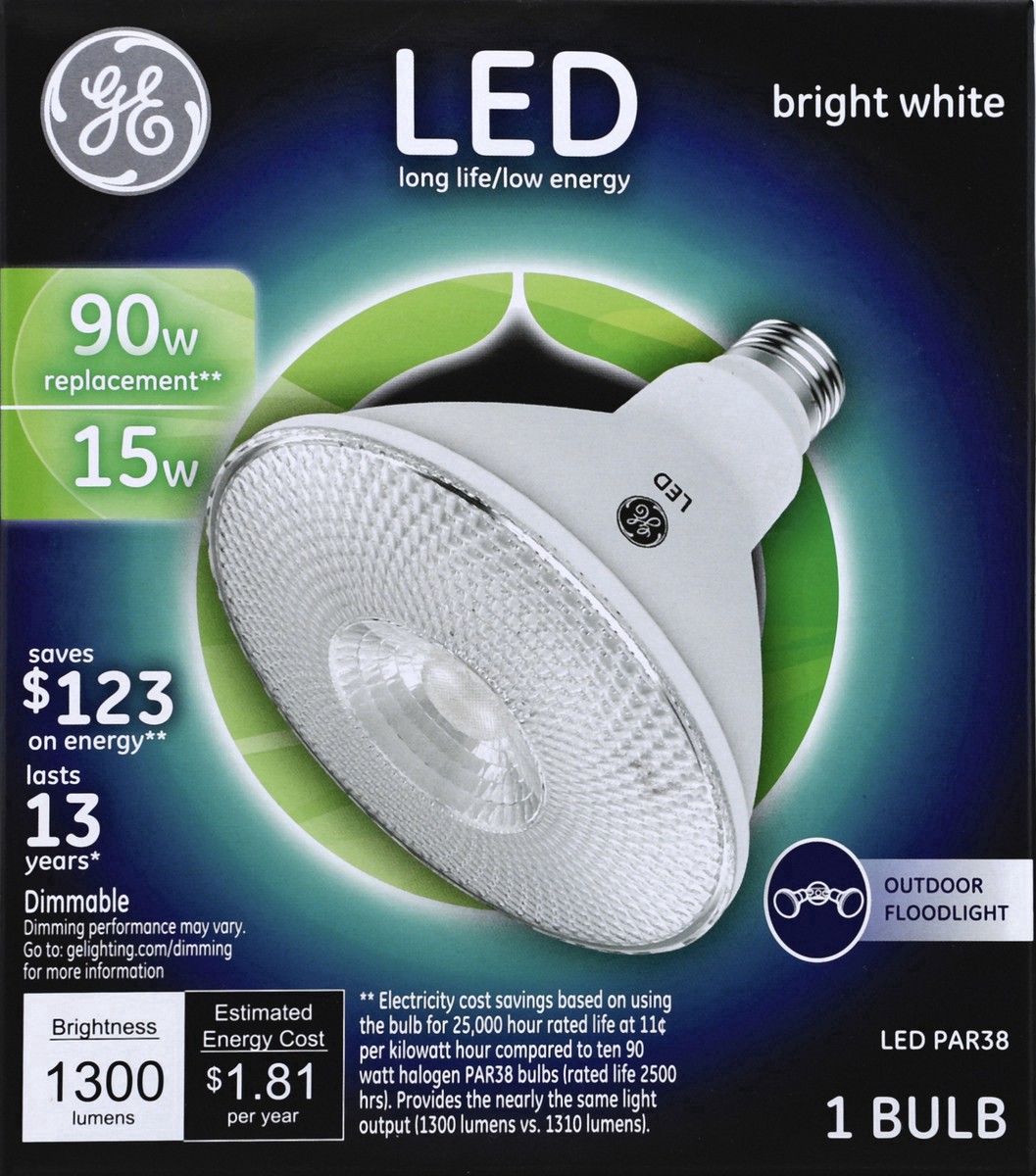 slide 9 of 9, General Electric LED 90W PAR38 Outdoor Floodlight Light Bulb Bright White, 1 ct