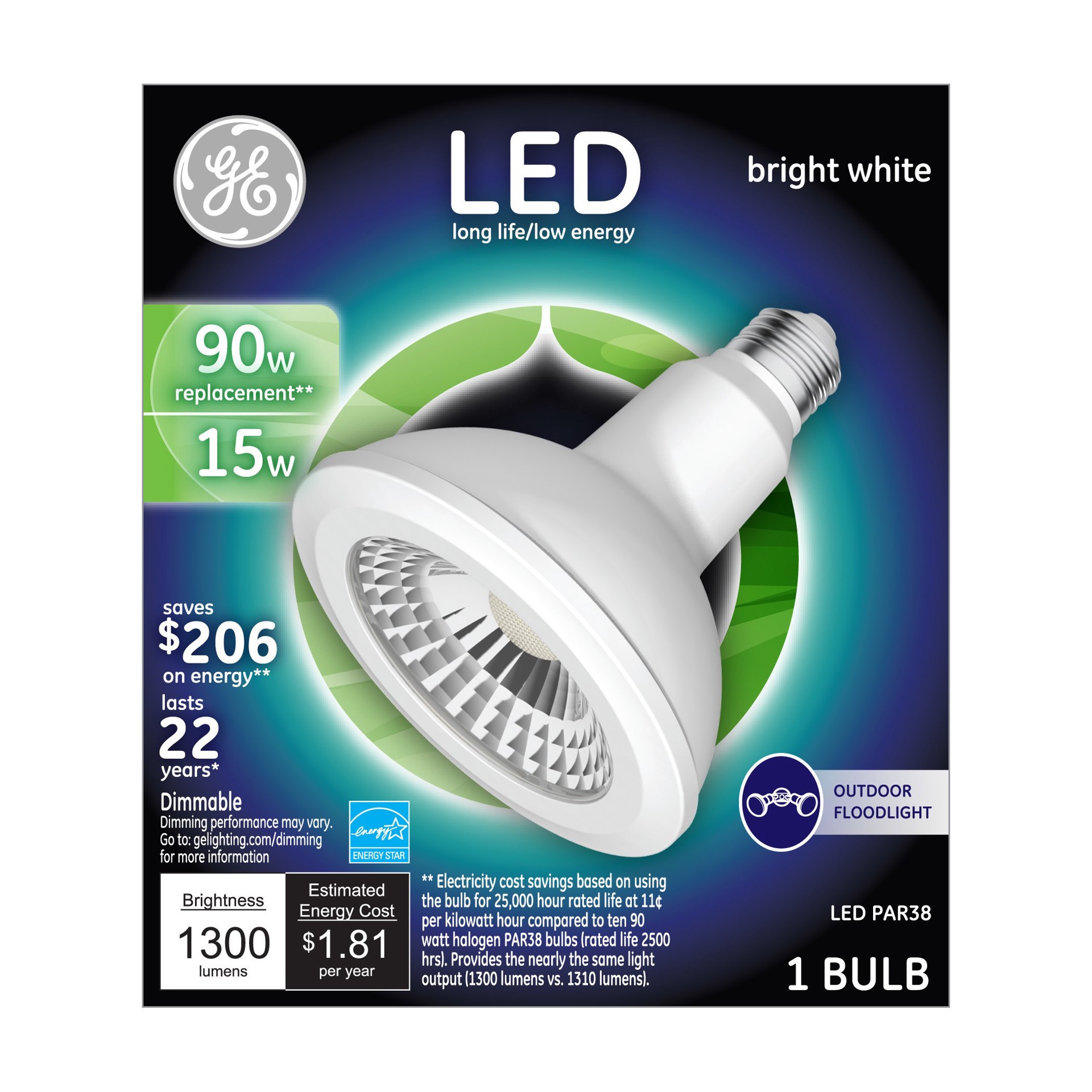 slide 1 of 9, General Electric LED 90W PAR38 Outdoor Floodlight Light Bulb Bright White, 1 ct