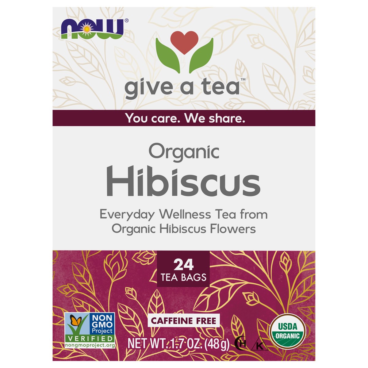 slide 1 of 4, NOW Hibiscus Tea, Organic - 24 Tea Bags - 24 ct, 24 ct