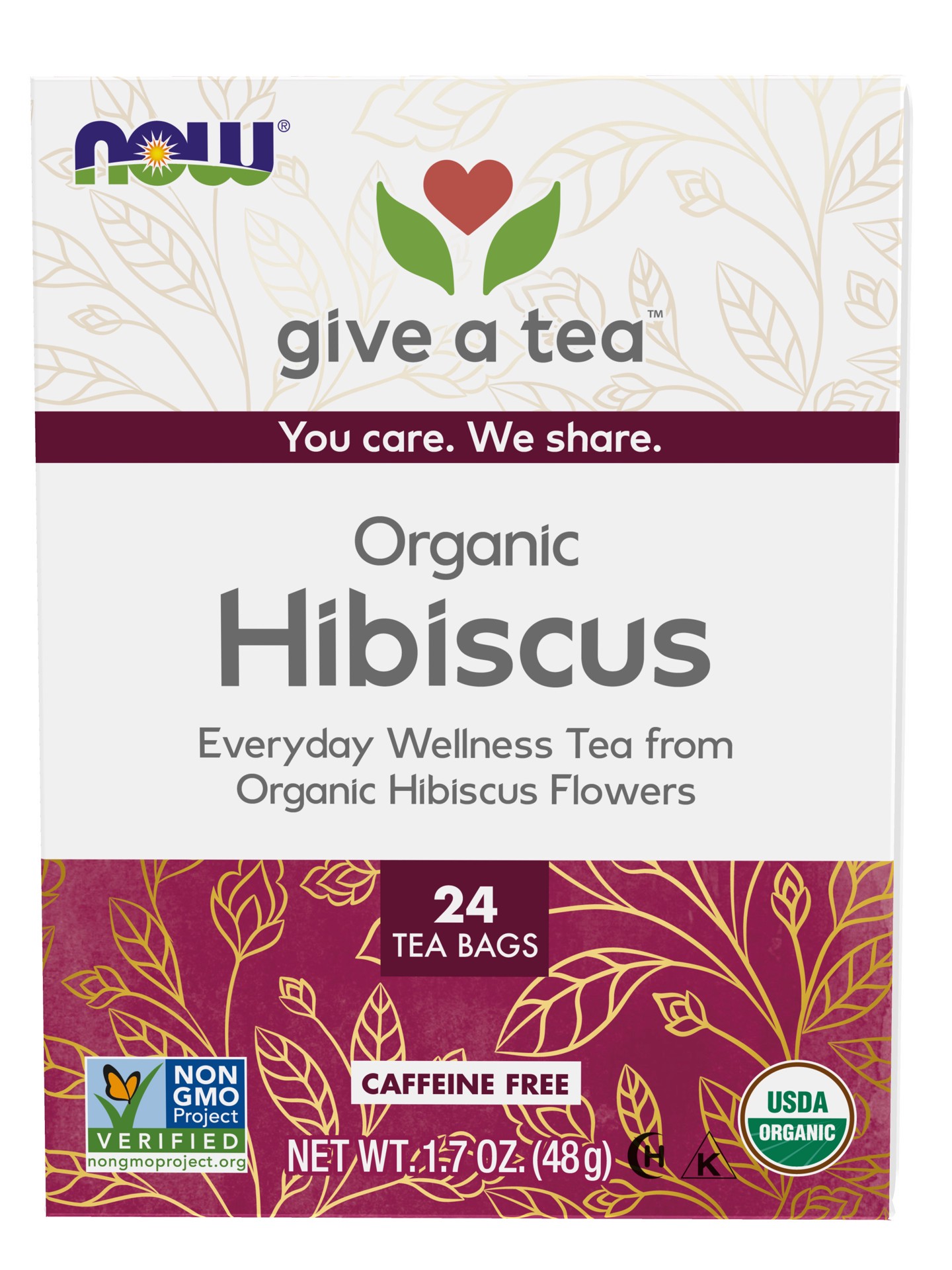 slide 1 of 4, NOW Natural Foods Hibiscus Tea, Organic - 24 Tea Bags, 24 ct