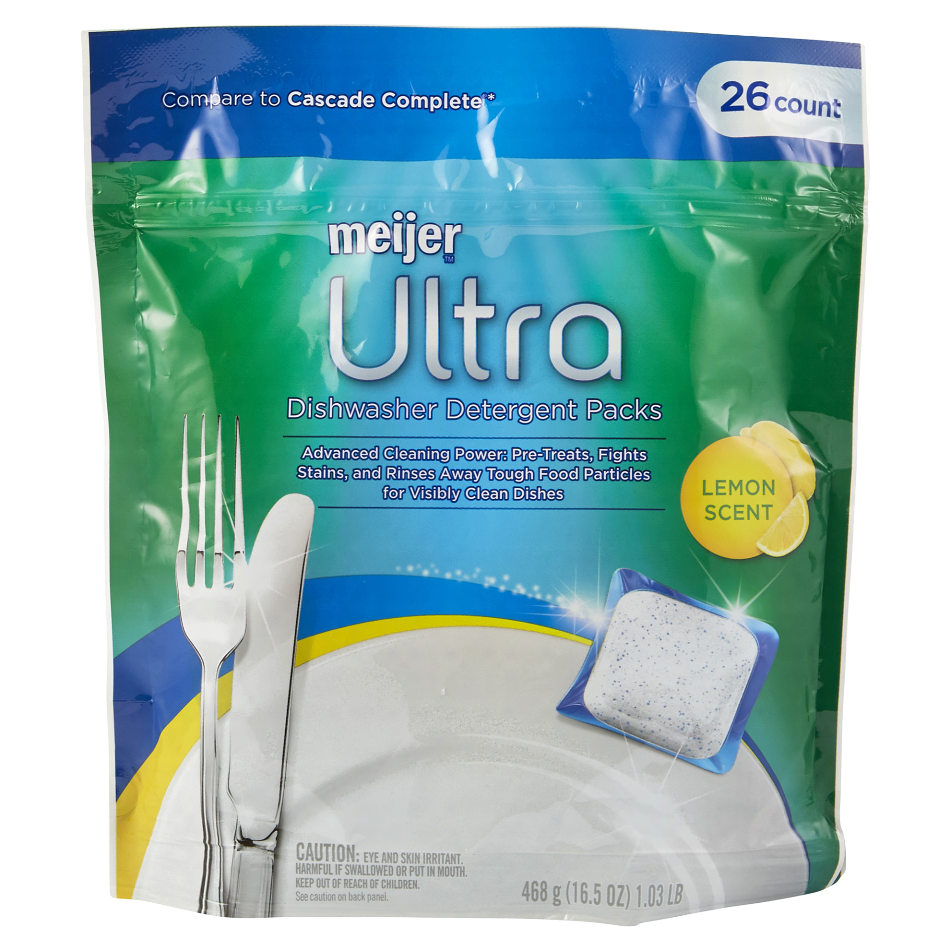 slide 1 of 5, Meijer Ultra Dishwasher Pacs, Lemon Scent, 26 ct