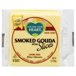 Follow Your Heart Dairy Free Vegan Smoked Gouda Style Sliced Cheese, 10 Ct, 7 OZ Pack