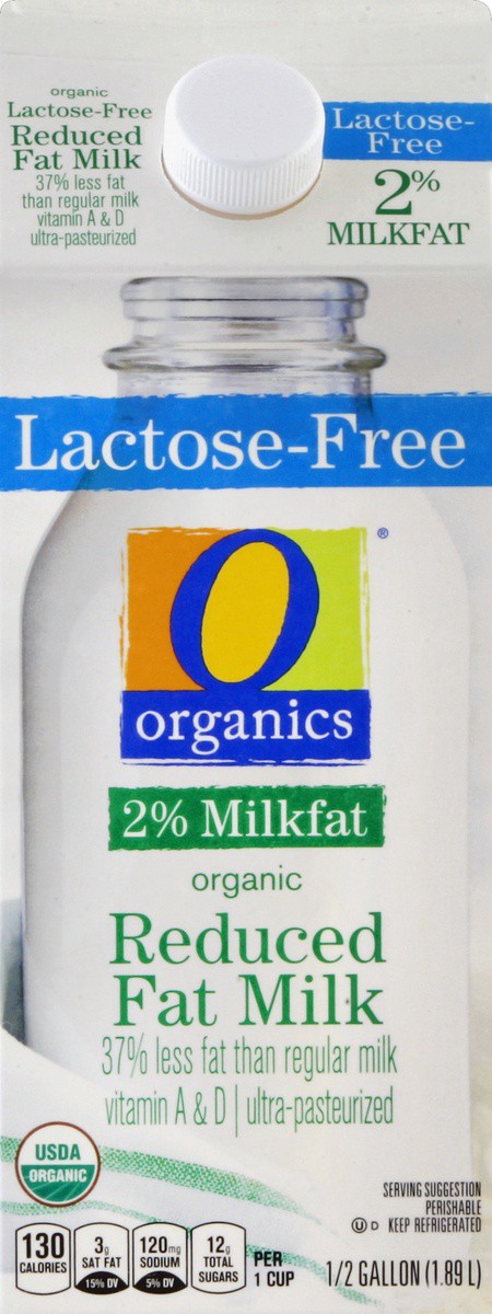 slide 3 of 4, O Organics Milk Reduced Fat 2% Lactose Free Uht, 1/2 gal