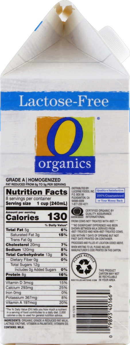 slide 4 of 4, O Organics Milk Reduced Fat 2% Lactose Free Uht, 1/2 gal