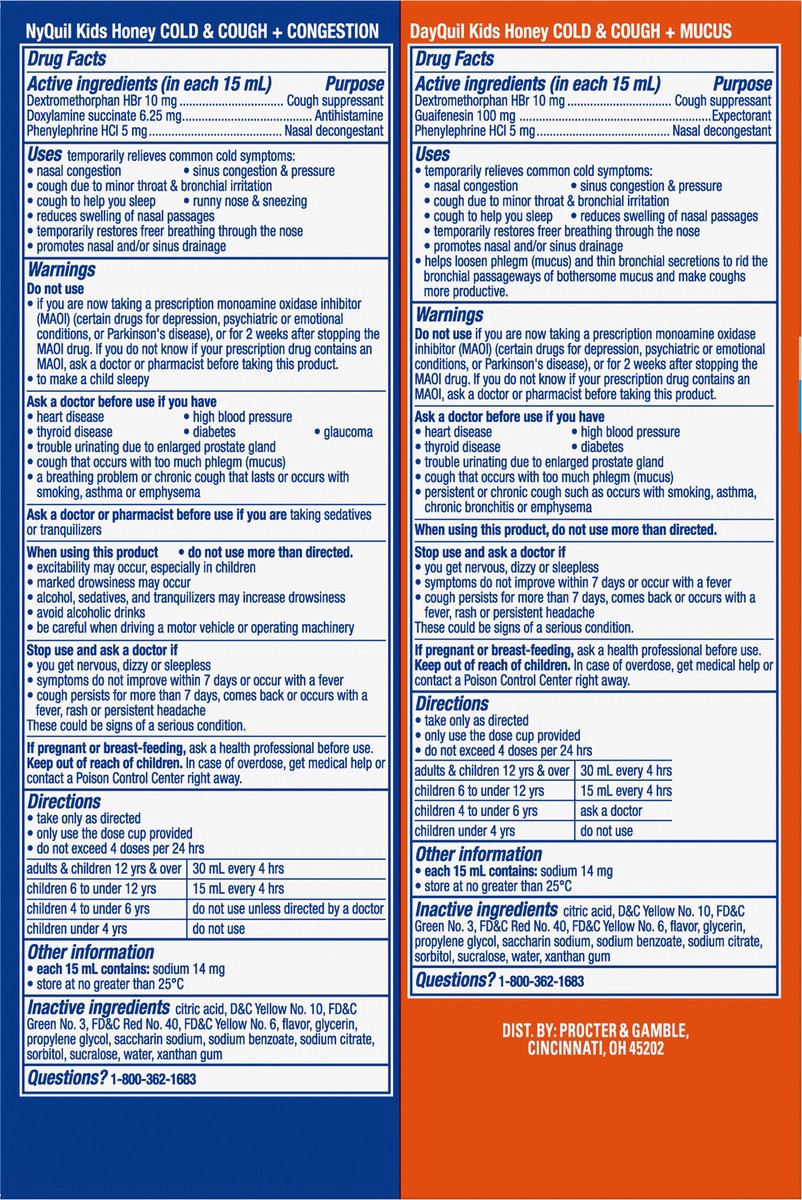 slide 2 of 3, VICKS Kids DayQuil & NyQuil Honey Cold & Cough + Congestion Relief Co-Pack for Nighttime & Daytime Cough & Congestion, Flavored with Real Honey, For Children Ages 6+, 2 - 8 OZ Bottles, 2 ct