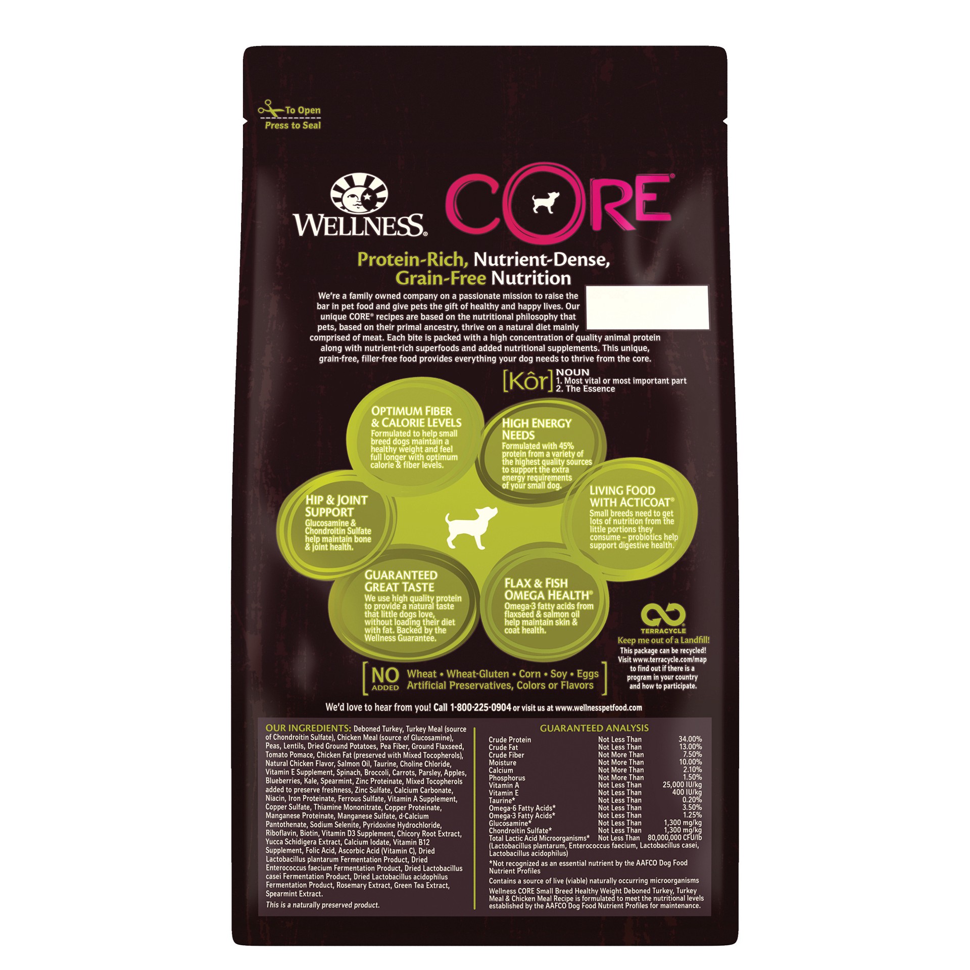 slide 3 of 5, Wellness CORE Natural Grain Free Dry Dog Food, Small Breed Healthy Weight, 4-Pound Bag, 4 lb