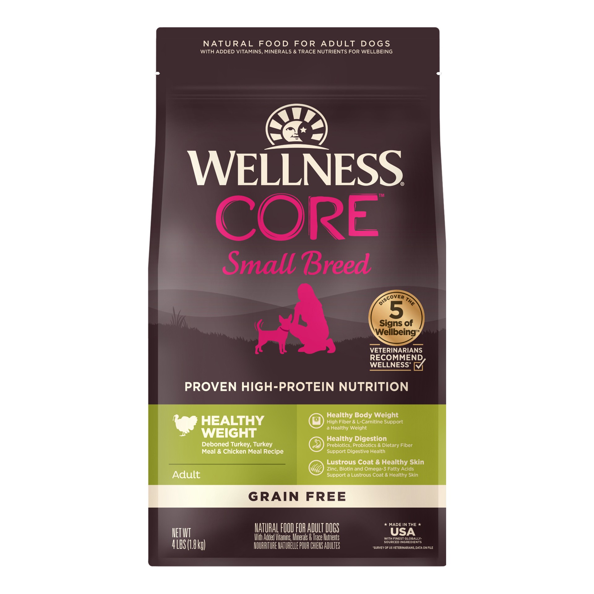 slide 1 of 5, Wellness CORE Natural Grain Free Dry Dog Food, Small Breed Healthy Weight, 4-Pound Bag, 4 lb