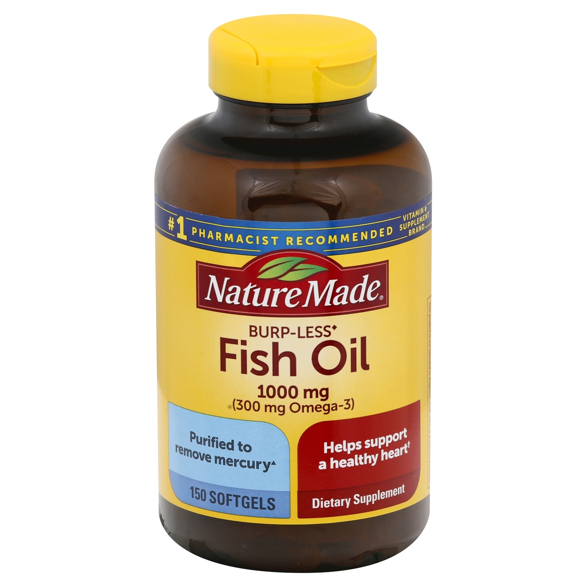 slide 1 of 1, Nature Made Burp-Less 1000 mg Softgels Fish Oil 150 ea, 150 ct