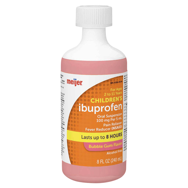 slide 8 of 29, Meijer Children's Ibuprofen Oral Suspension, Bubble Gum, 100 mg, 8 fl oz