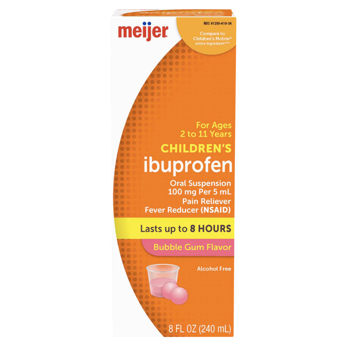 slide 1 of 29, Meijer Children's Ibuprofen Oral Suspension, Bubble Gum, 100 mg, 8 fl oz