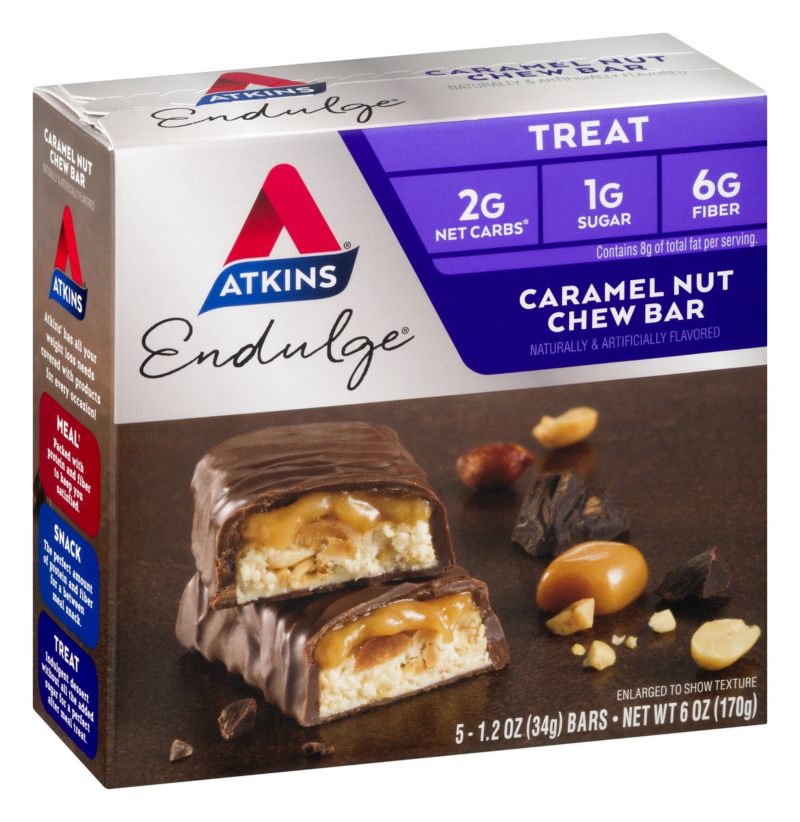 slide 2 of 9, Atkins Caramel Nut Endulge Treat Bar 5Ct, 6 oz